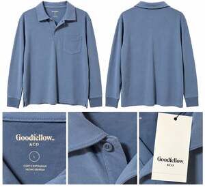 Goodfellow & Co Men’s Large Dusty Blue Long Sleeve Polo Shirt Pocket NWT